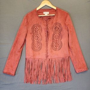 Ariat Faux Suede Fringe Jacket M Rust Laser Cut Western Boho Cowgirl Festival